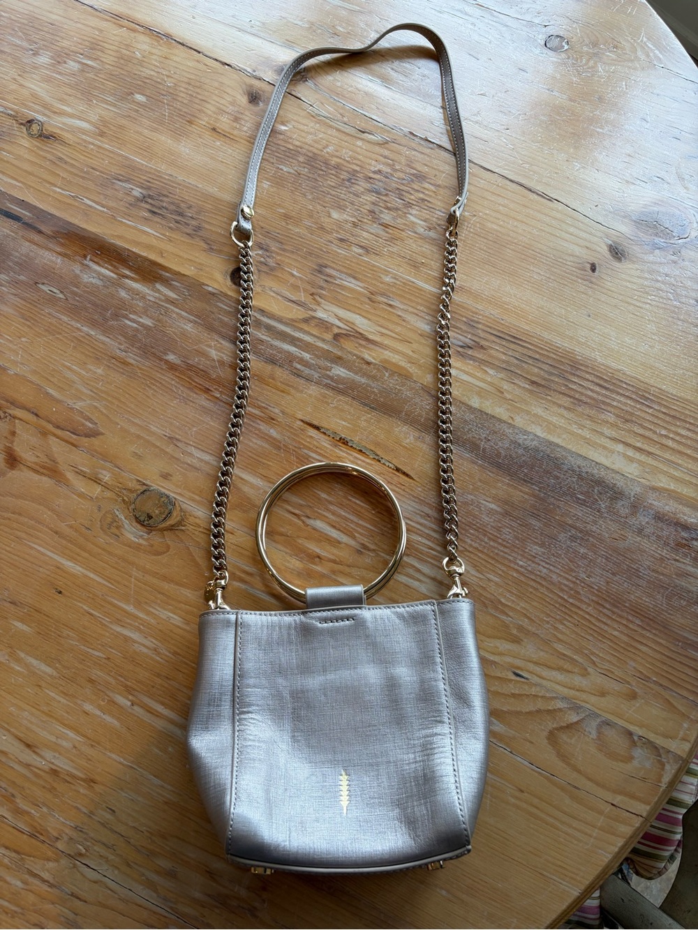 Metallic Gold Ring-Handle Crossbody Purse